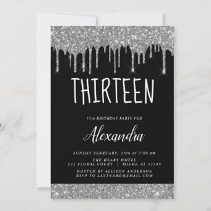 Silver Sparkle Glitter 13th Thirteen Birthday Invitation