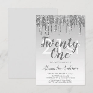 Silver Sparkle Glitter 21st Birthday Party Invitation