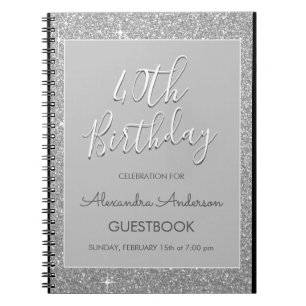 Silver Sparkle Glitter 40th Birthday Guestbook Notebook