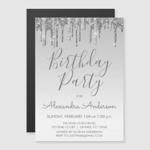 Silver Sparkle Glitter Any Age  Birthday Magnetic Invitation