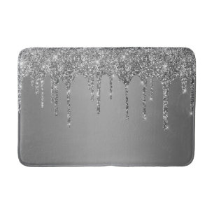 Silver Sparkle Glitter Drips Chic Bath Mat