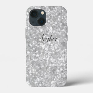 Silver Sparkle Glitter Elegant Personalised iPhone 13 Mini Case