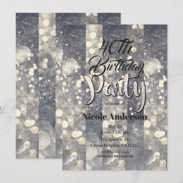 Silver Sparkle Glitter Glamour Glam Modern Party Invitation (Front/Back)