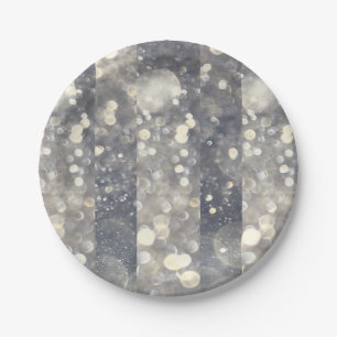 Silver Sparkle Glitter Glamour Glam Modern Trendy Paper Plate