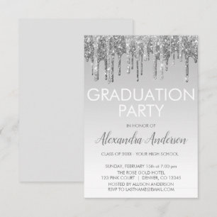 Silver Sparkle Glitter Graduation Party Invitation