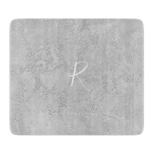 Silver Sparkle Glitter Marble Monogram Cutting Board