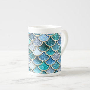 Silver Sparkle Glitter Mermaid Scales Bone China Mug