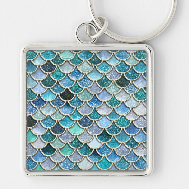 Silver Sparkle Glitter Mermaid Scales Key Ring (Front)