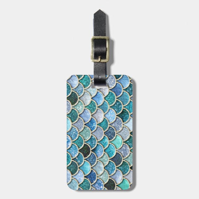 Silver Sparkle Glitter Mermaid Scales Luggage Tag (Front Vertical)