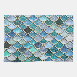 Silver Sparkle Glitter Mermaid Scales Tea Towel