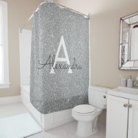 Silver Sparkle Glitter Monogram Name Bathroom