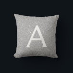 Silver Sparkle Glitter Monogram Name & Initial Cushion<br><div class="desc">Luxury Bling Silver Sparkle Glitter Monogram Name and Initial Pillow. The pillow makes the perfect gift for someone decorating her room in silver.</div>