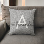 Silver Sparkle Glitter Monogram Name & Initial Cushion<br><div class="desc">Silver Sparkle Glitter Monogram Name and Initial Pillow. The pillow makes the perfect gift for someone decorating her room in silver.</div>