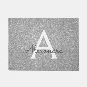 Silver Sparkle Glitter Monogram Name & Initial Doormat