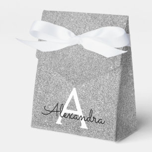 Silver Sparkle Glitter Monogram Name & Initial Favour Box