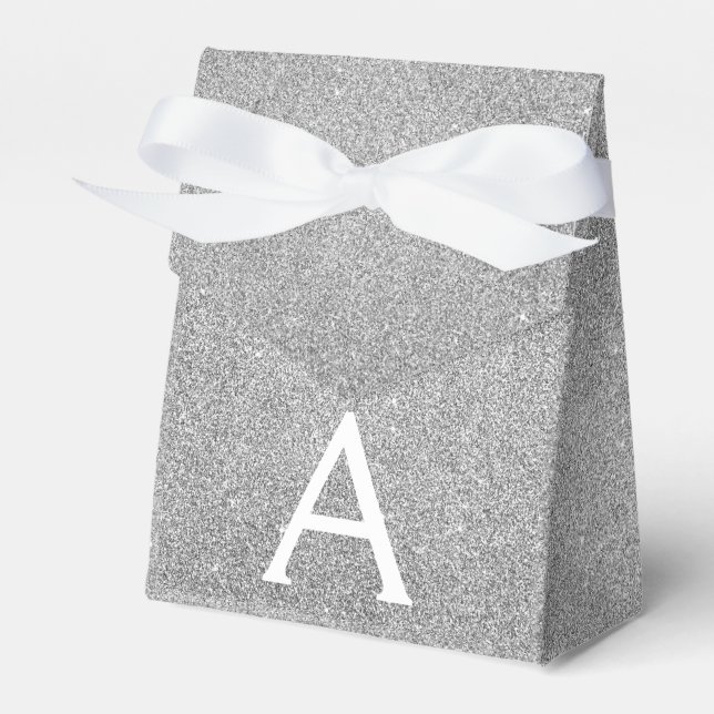 Silver Sparkle Glitter Monogram Name & Initial Favour Box (Front Side)