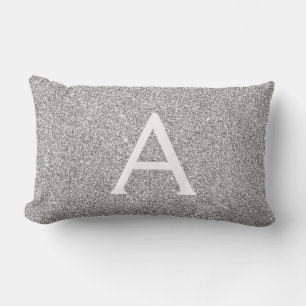 Silver Sparkle Glitter Monogram Name & Initial Lumbar Cushion