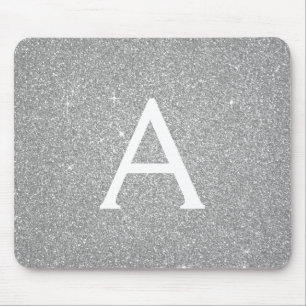 Silver Sparkle Glitter Monogram Name Mousepad