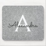 Silver Sparkle Glitter Monogram Name Mousepad<br><div class="desc">Silver and Black Faux Sparkle Glitter Monogram Name Monogram Mousepad. This Mousepad can be customised to include your first name.</div>