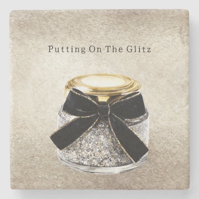 Silver Sparkle Glitzy Glitter Stone Coaster (Front)