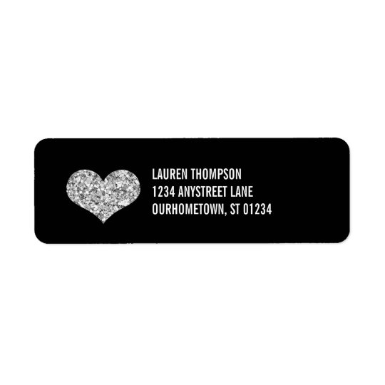 Silver Sparkle Heart Return Address Label