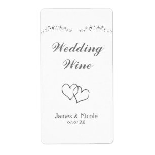 Silver Sparkle & Hearts Wedding Wine Label