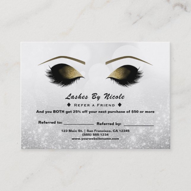 Silver Sparkle Lashes Refer Friend Aftercare Referral Card (Front)