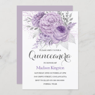Silver Sparkle Lavender Quinceanera Party Invite