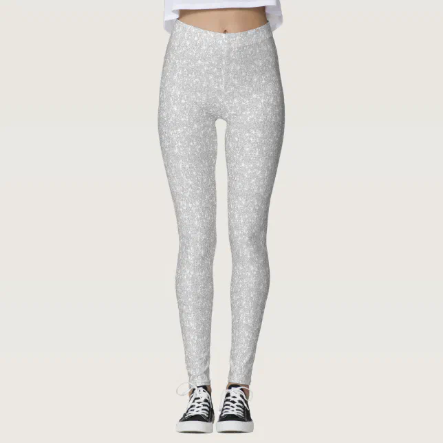 Womens Leggings White Glitter Leggings Silver Sparkle Leggings Zazzle