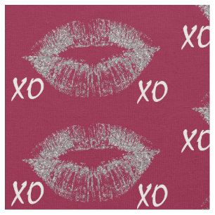 Silver Sparkle Lips XOXO Fabric