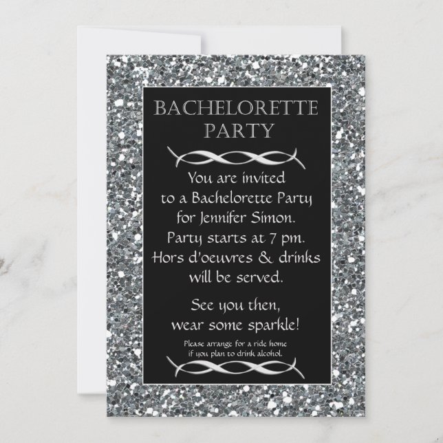 Silver Sparkle Look Bachelorette Party Invitation (Front)