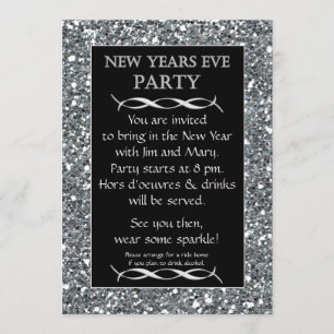 Silver Sparkle Look New Years Eve Party Invitation