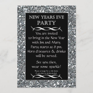 Silver Sparkle Look New Years Eve Party Invitation