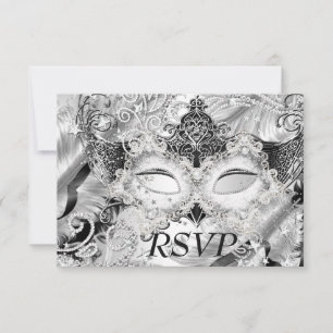 Silver Sparkle Mask Masquerade Party RSVP Card