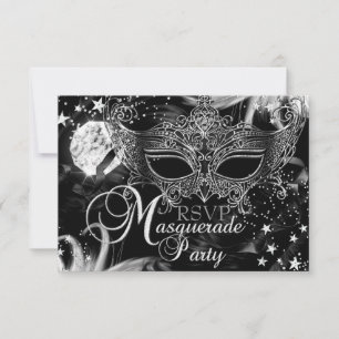 Silver Sparkle Mask Star Night Masquerade RSVP Card