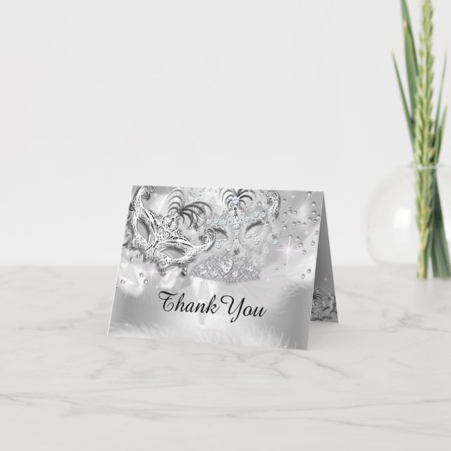 Silver Sparkle Masquerade Thank You Card (Front)