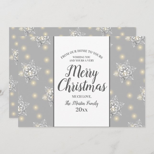 Silver Sparkle Merry Christmas Greeting Card (Front/Back)