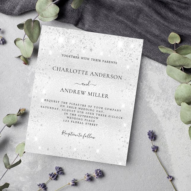 Silver sparkle modern elegant wedding invitation (Creator Uploaded)