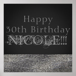 Silver Sparkle Modern Glam Sequins Party Banner Poster