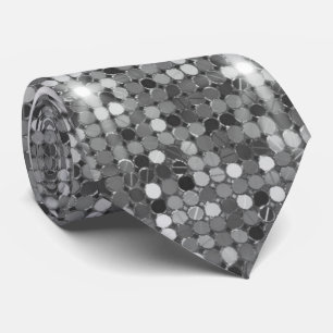 Silver Sparkle Sequin Disco Glam Neck Tie