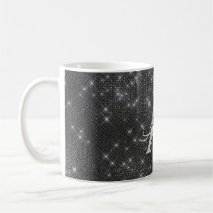 Silver Sparkle Shimmer Monogram Name & Initial Coffee Mug