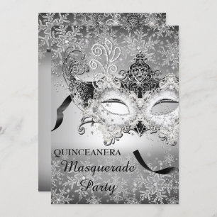 Silver Sparkle Snowflake Masquerade Quinceanera Invitation