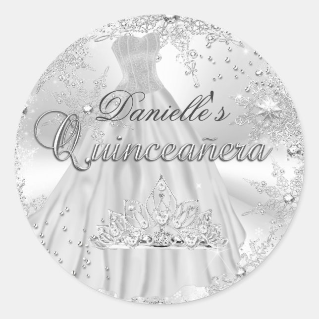 Silver Sparkle Snowflake Quinceanera Sticker (Front)
