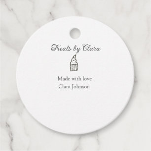 Silver sparkle treats bakery made with love name favour tags