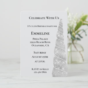 Silver Sparkle Unicorn Birthday Invitation