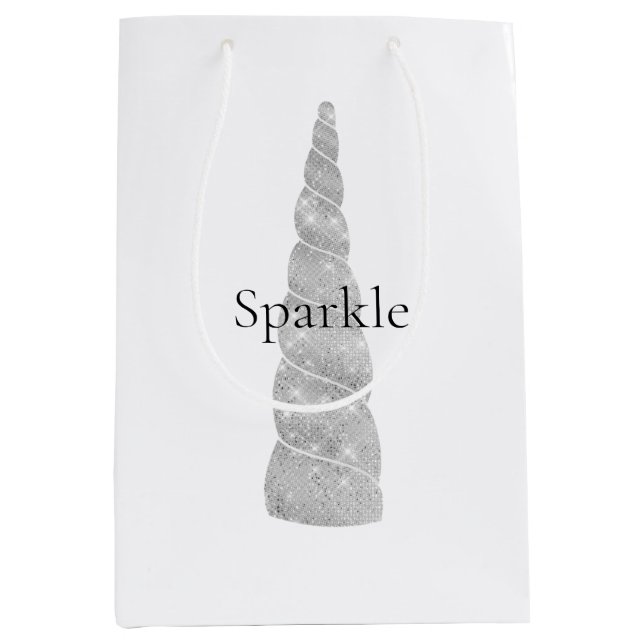 Silver Sparkle Unicorn Birthday  Medium Gift Bag (Front)