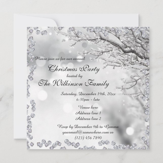 Silver Sparkle Winter Christmas Party Double Sided Invitation (Back)