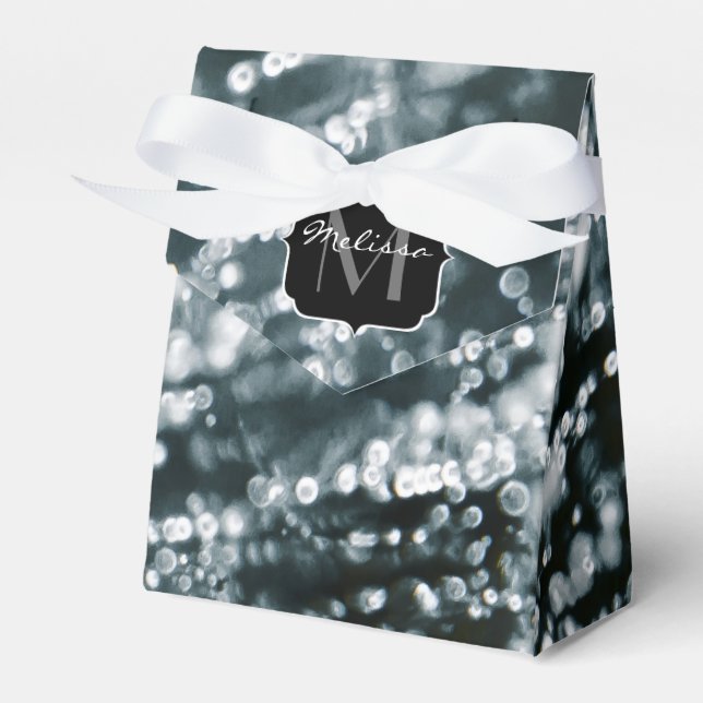 Silver sparkles Frozen Ice bubbles Monogram Favour Box (Front Side)