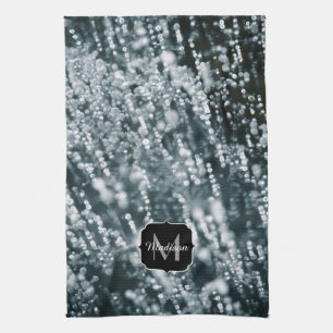 Silver sparkles Frozen Ice bubbles Monogram Tea Towel
