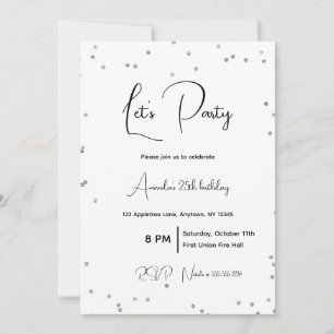 Silver Sparkles Fully Customisable Party Invitation